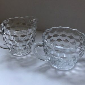 Vintage Jeanette cube clear glass cream and sugar